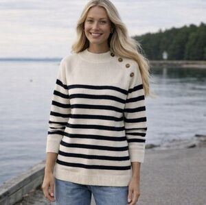 LL Bean Signature Women's Striped Sweater Navy/Ivory Nautical Fisherman Sz XL